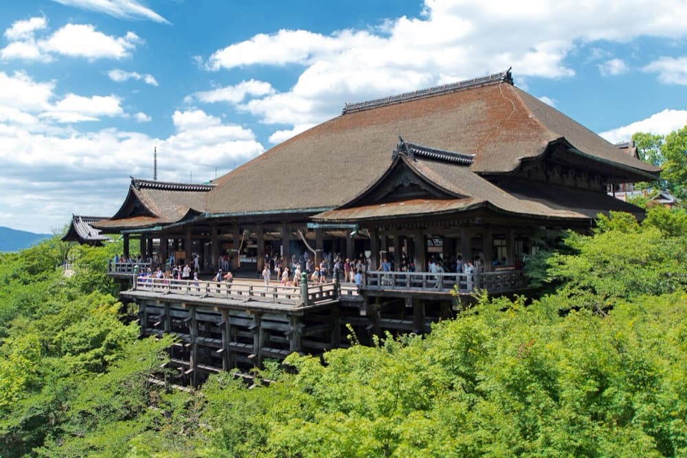 Kiyomizu-dera’s wooden terrace above the trees in Kyoto